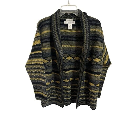 A. GIANETTI Women's Medium Hand Knit Abstract Cardigan 100% Lambswool Vintage - Picture 1 of 5